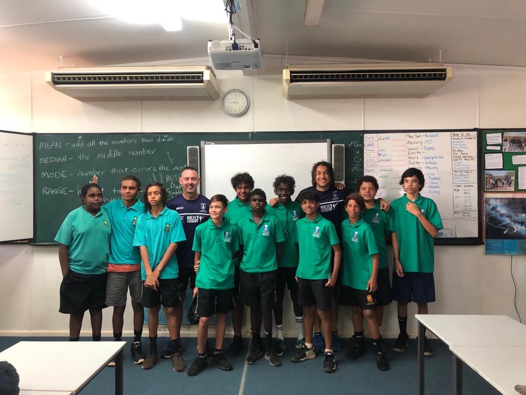 91d28108-0fa9-4bb3-b4bc-2ca338db20e7-web.jpg Fremantle’s Next Generation Academy has returned to the Kimberley this week. - Tendai Mzungu,Michael Johnson,AFL,Fremantle,Fremantle Dockers,AFL Academy